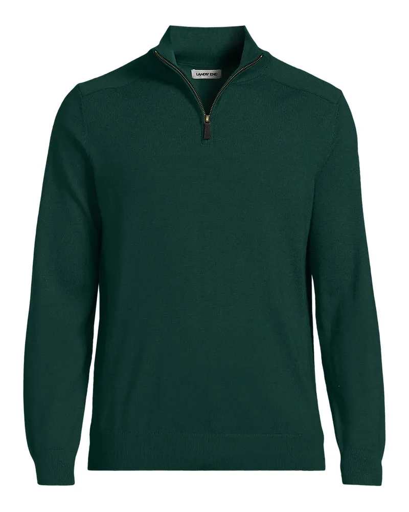 Lands' End Merino-Pullover mit Reißverschluss, Herren, Größe regular, Grün, Wolle, by Grün