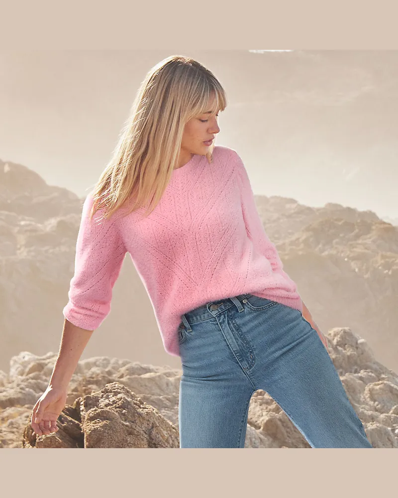 Lands' End Ajourpullover aus Wimperngarn, Damen, Größe regular, Pink, Baumwoll-Mischung/Nylon-Mischung, by Pink