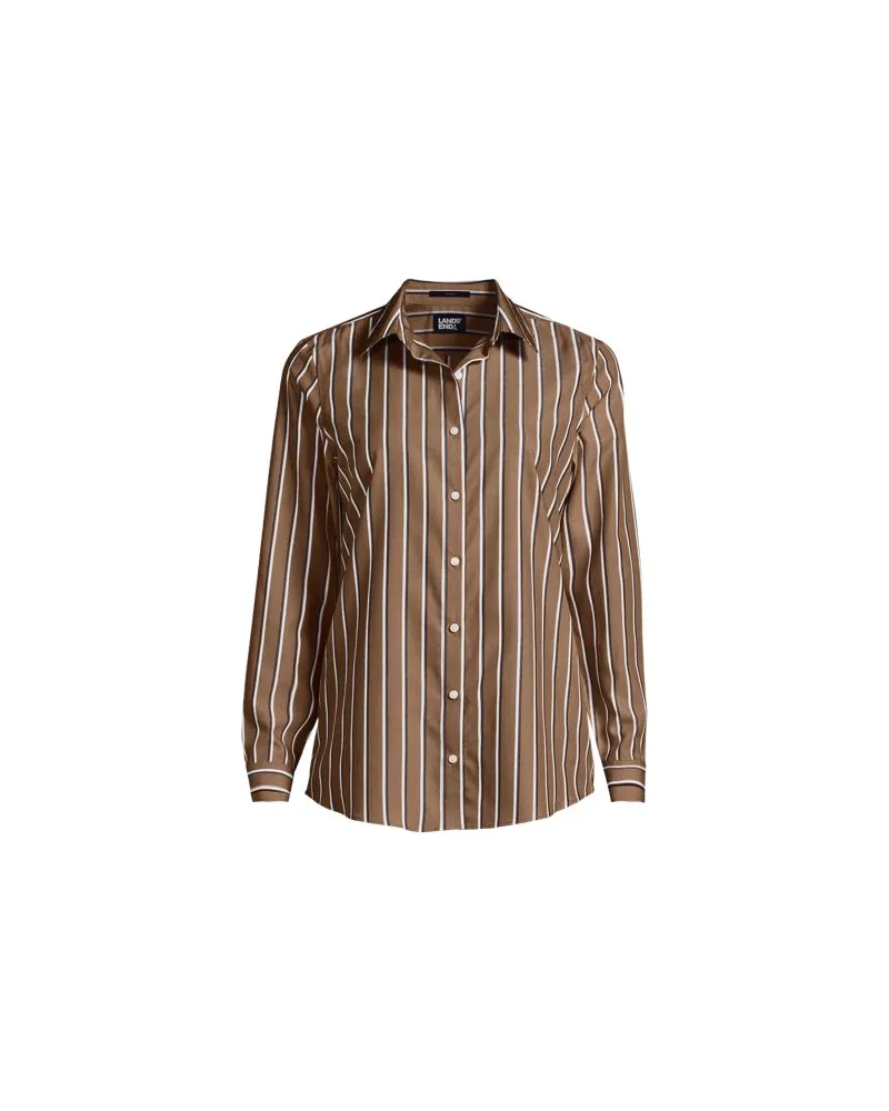 Lands' End Bügelfreie Baumwoll-Bluse, Damen, Größe plus, Beige, Baumwolle, by Beige