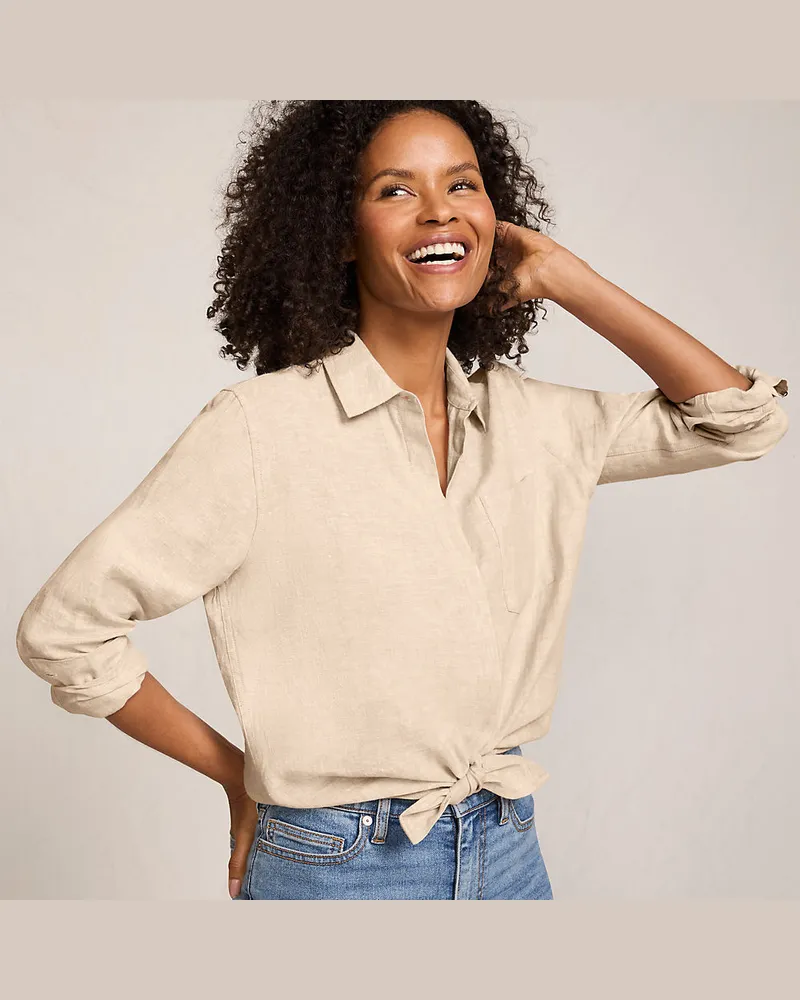 Lands' End Premium Reinleinen-Bluse, Damen, Größe regular, Weiß, Leinen, by Weiß
