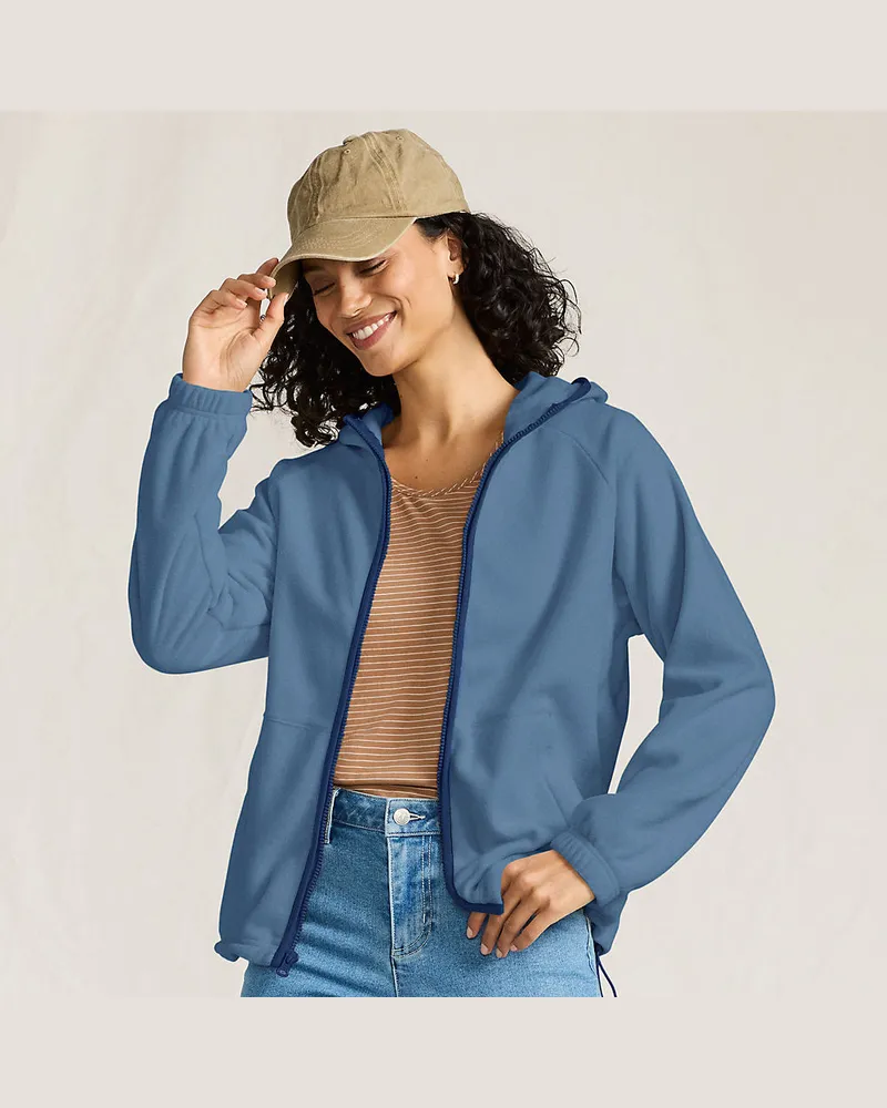 Lands' End Anyweather Fleece-Jacke mit Kapuze, Damen, GrÃ¶ÃŸe regular, Blau, Polyester, by Blau