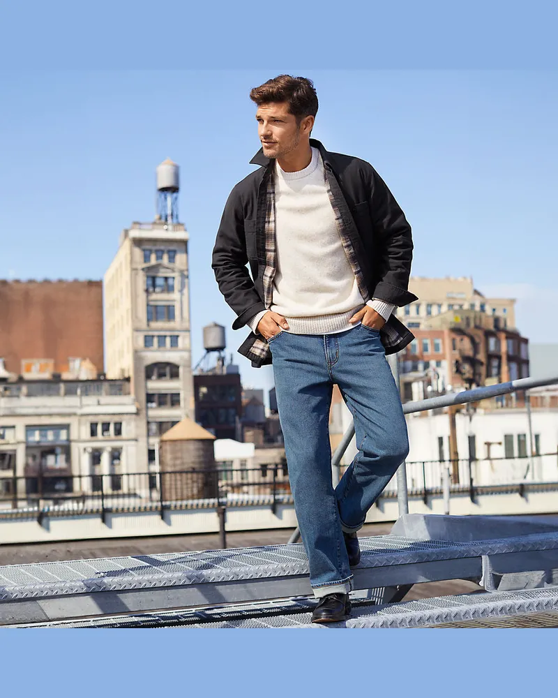 Lands' End Stretch-Denim Jeans, Relaxed Fit, Herren, Größe regular, Blau, Baumwolle, by Blau
