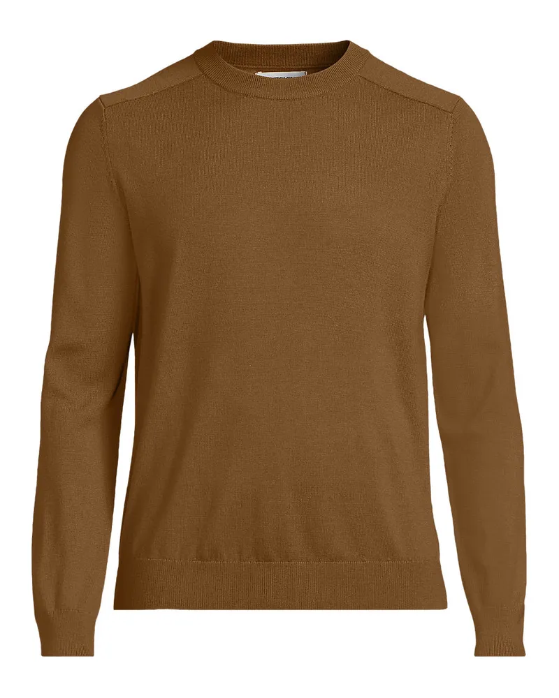 Lands' End Merino-Rundhalspullover, Herren, Größe regular, Braun, Wolle, by Braun