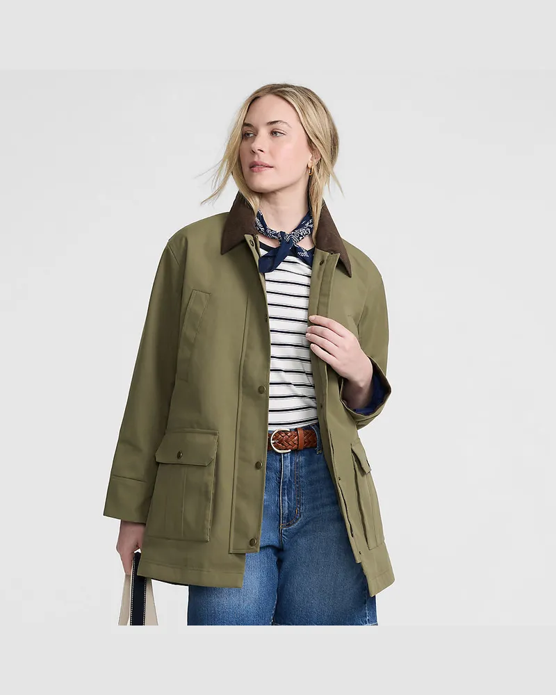 Lands' End Wasserdichte Squall-Jacke mit Cordkragen, Damen, GrÃ¶ÃŸe regular, GrÃ¼n, Polyester/Nylon, by Grã¼n