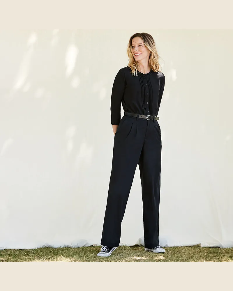 Lands' End Chinohose High Waist mit weitem Bein, Damen, Größe petite, Schwarz, Baumwolle/Elasthan, by Schwarz