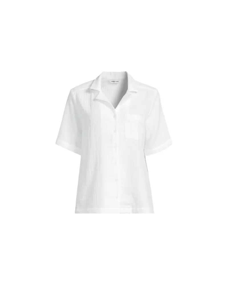 Lands' End Kurzärmelige Musselin-Bluse, Damen, Größe regular, Weiß, Baumwolle, by Weiß
