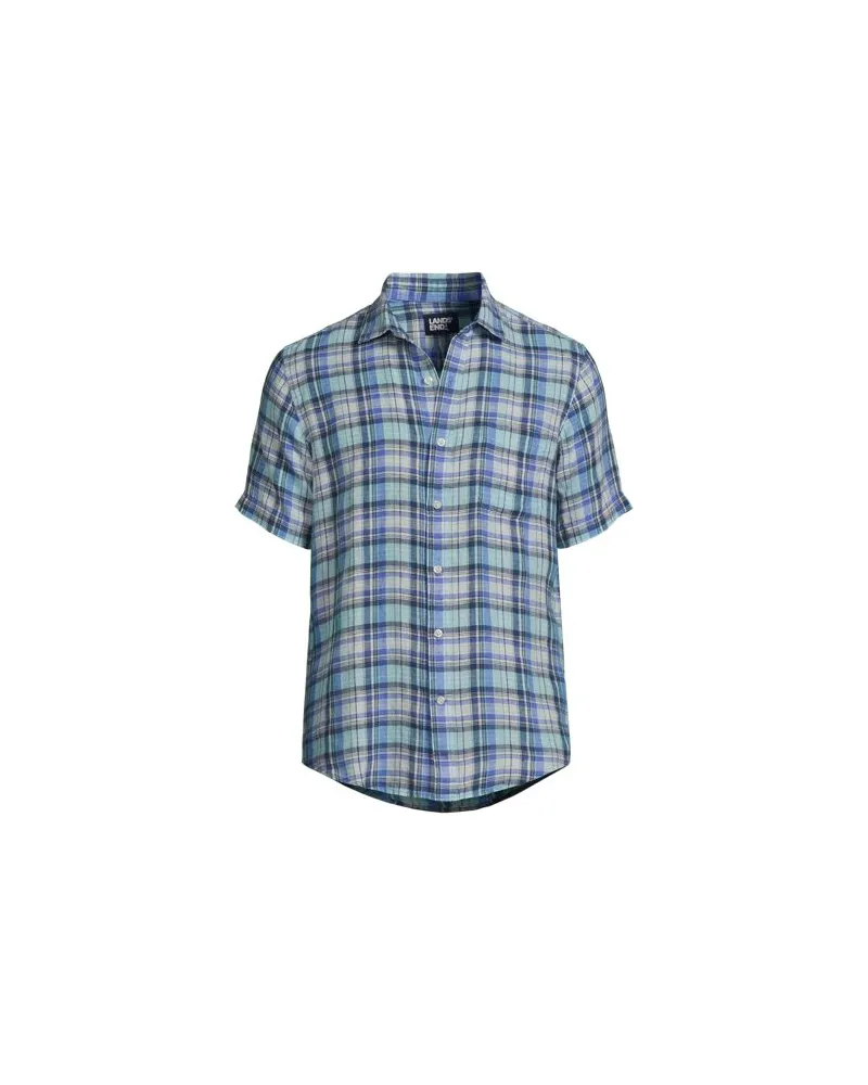 Lands' End Leinenhemd mit kurzen Ärmeln, Classic Fit, Herren, Größe:60 regular, Blau, Leinen, by Blau