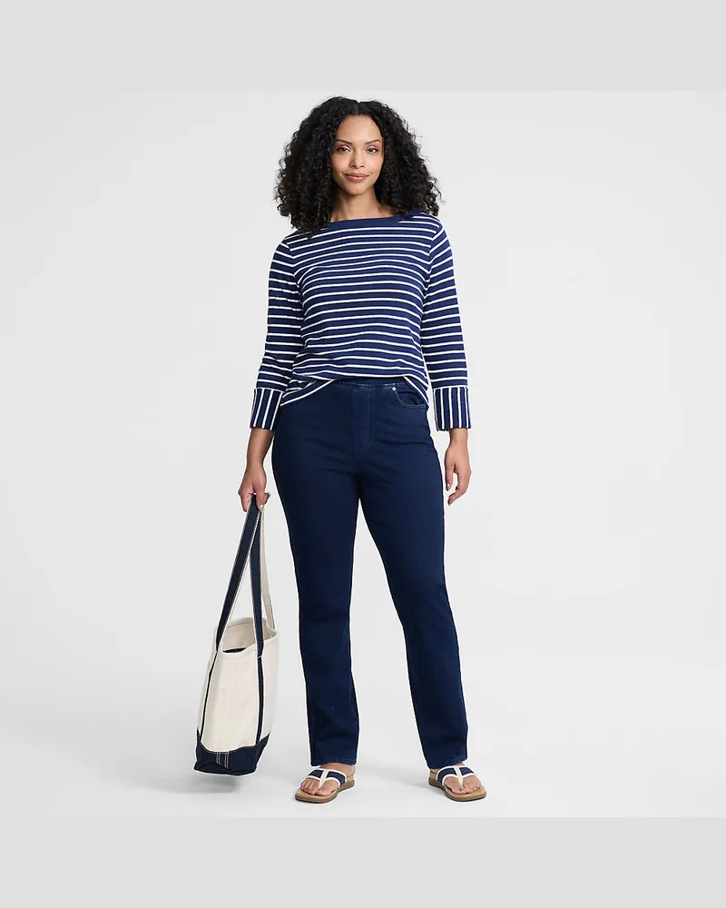 Lands' End High Waist Straight Knit STARFISH Jeans, Damen, Größe regular, Blau, Baumwoll-Mischung/Polyester-Mischung, by Blau