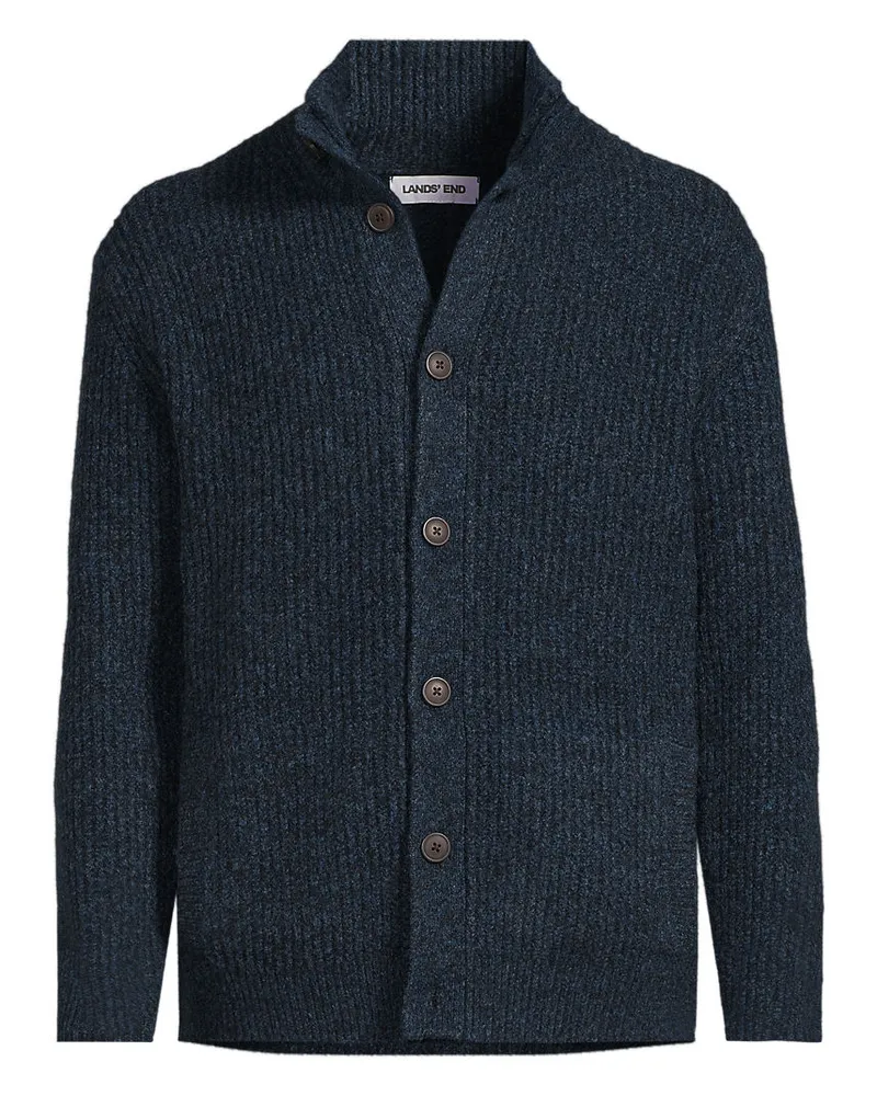 Lands' End Cardigan mit Stehkragen, Herren, Größe regular, Blau, by Blau