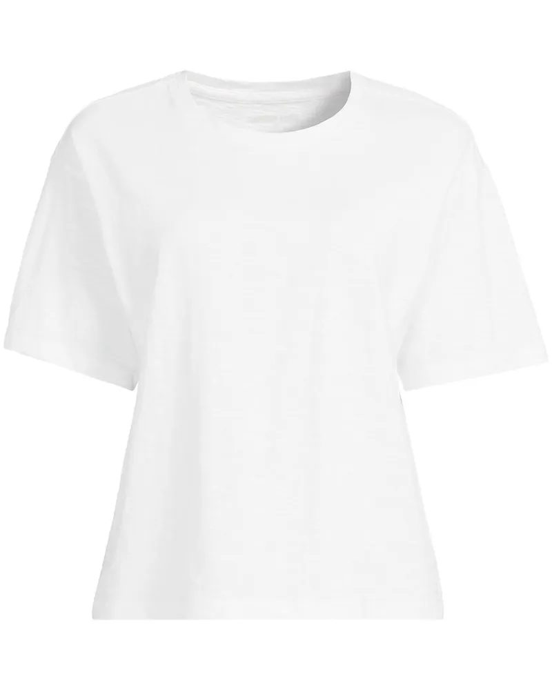 Lands' End Kastiges Flammgarnshirt mit kurzen Ärmeln, Damen, Größe regular, Weiß, Baumwolle, by Weiß