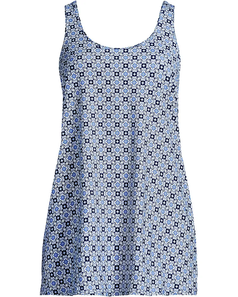 Lands' End Badekleid mit rundem Ausschnitt, Damen, Größe regular, Blau, Nylon-Mischung, by Blau