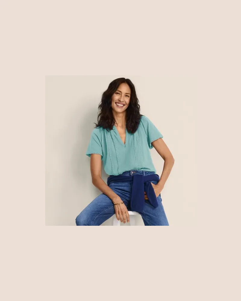 Lands' End Flammgarn-Shirt mit Tunika-Ausschnitt, Damen, Größe:40-42 regular, Grün, Baumwolle, by Grün