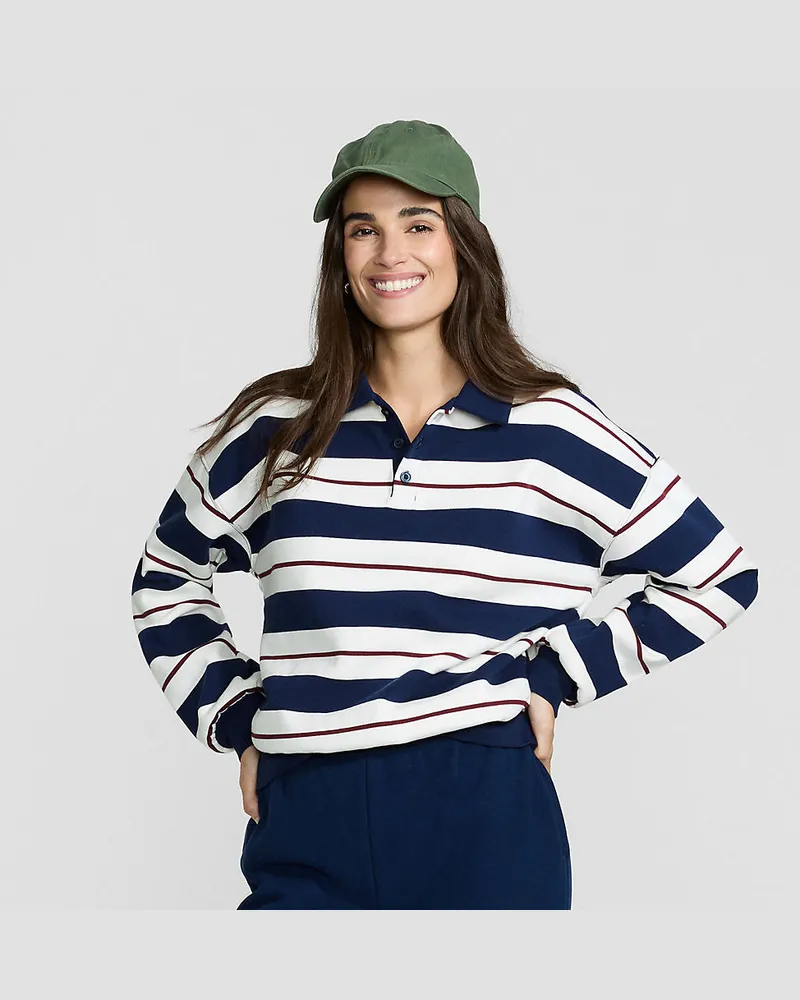 Lands' End Serious Sweats Polopullover, Damen, Größe regular, Blau, Baumwoll-Mischung/Polyester-Mischung, by Blau