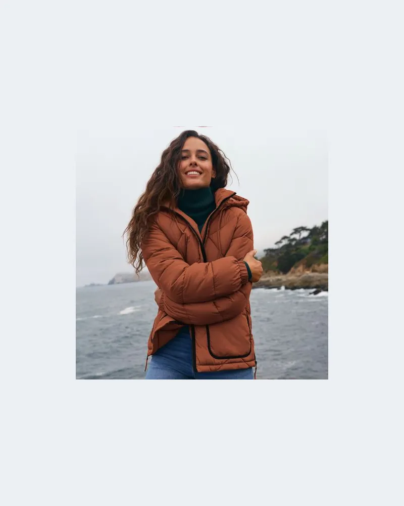 Lands' End Isolierte Kapuzen-Steppjacke, Damen, Größe regular, Braun, Polyester, by Braun