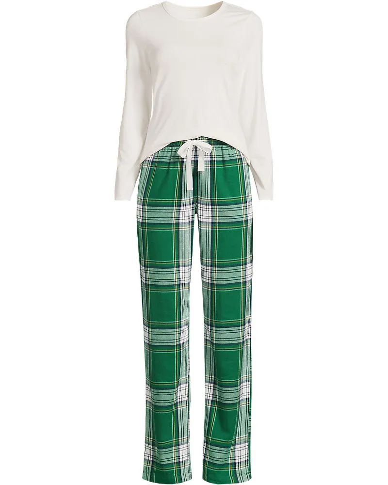Lands' End Pyjama-Set mit Flanellhose, Damen, Größe plus, Grün, Baumwolle/Baumwoll-Mischung/Viskose-Mischung, by Grün
