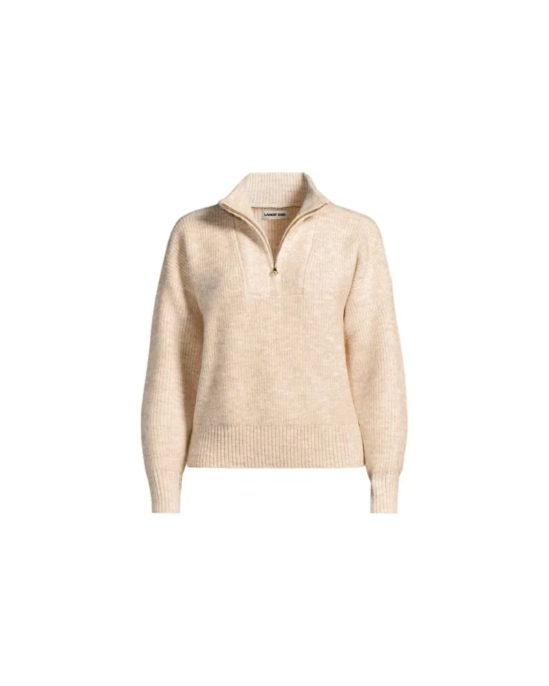Lands' End Flauschiger Troyer-Pullover, Damen, Größe regular, Weiß, Elasthan/Polyester-Mischung/Nylon-Mischung, by Weiß