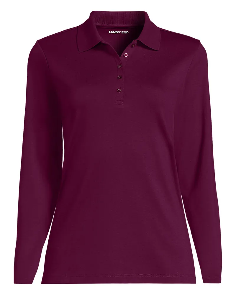 Lands' End Supima-Poloshirt mit langen Ärmeln, Damen, Größe regular, Lila, Baumwolle, by Lila