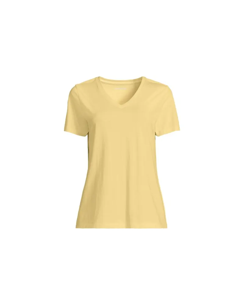 Lands' End Supima Kurzarm-Shirt mit V-Ausschnitt, Damen, Größe regular, Gelb, Baumwolle, by Gelb