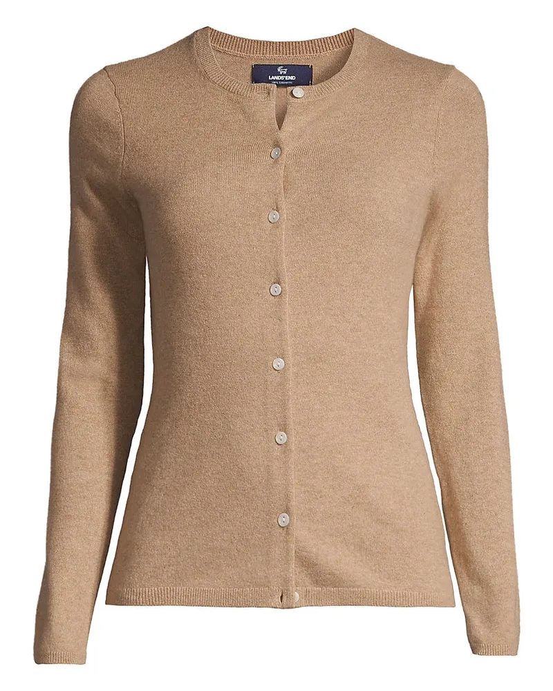 Lands' End Kaschmir-Cardigan mit rundem Ausschnitt, Damen, Größe plus, Braun, Kaschmir, by Braun