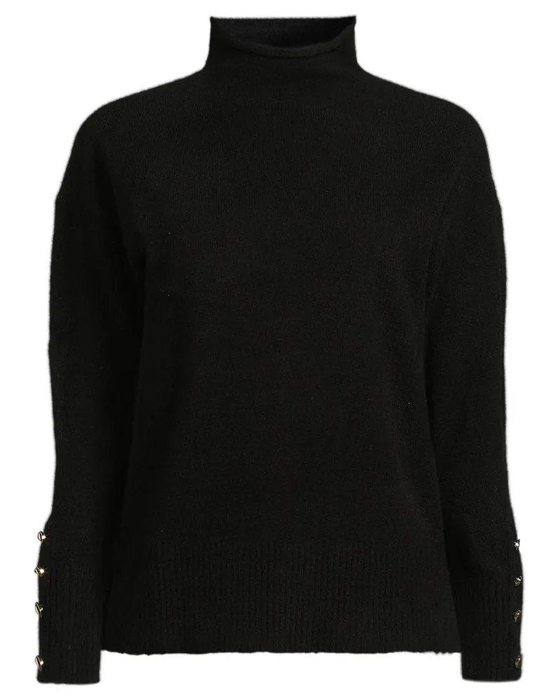 Lands' End Sot Touch Stehkragenpullover mit Ärmelknöpfen, Damen, Größe petite, Schwarz, Polyacryl/Woll-Mischung/Nylon-Mischung, by Schwarz