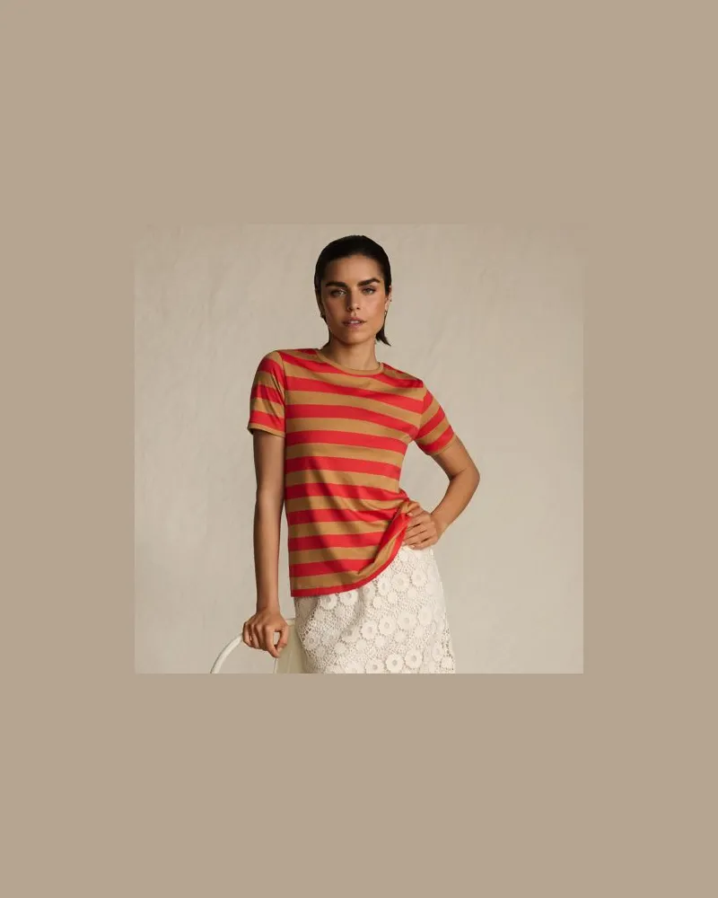 Lands' End Supima Kurzarm-Shirt mit rundem Ausschnitt, Damen, Größe:40-42 regular, Braun, Baumwolle, by Braun