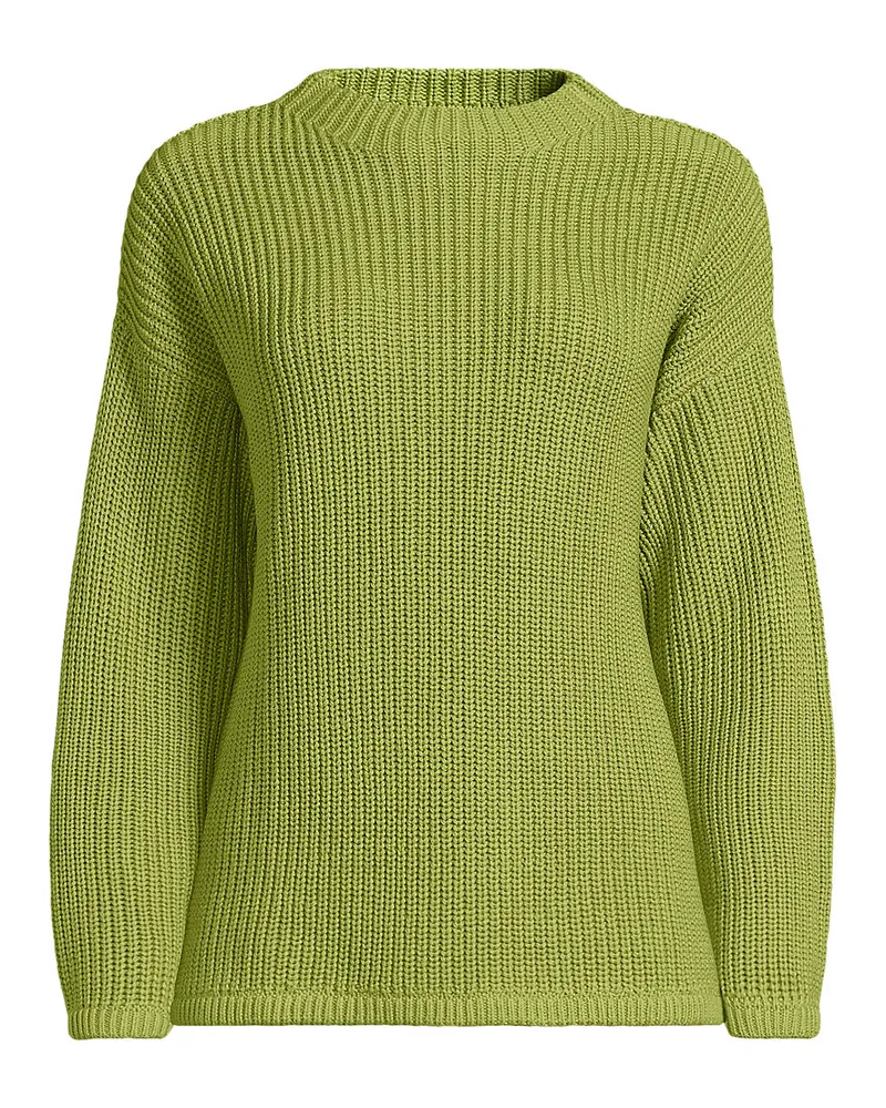 Lands' End Drifter Rippstrick-Pullover mit kurzem Stehkragen, Damen, Größe regular, Grün, Baumwolle, by Grün
