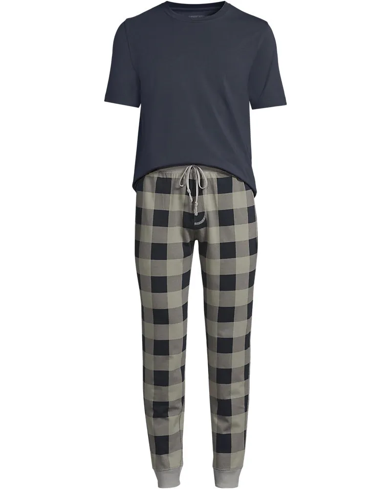 Lands' End Pyjama-Set aus Baumwoll-Jersey, Herren, Größe regular, Grau, Baumwoll-Mischung, by Grau