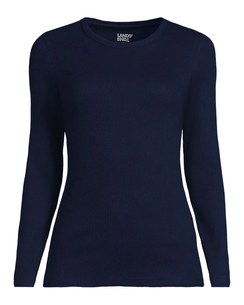 Lands' End Langarmshirt aus mikrofeinem Baumwollripp, Damen, Größe regular, Blau, Baumwolle/Elasthan, by Blau