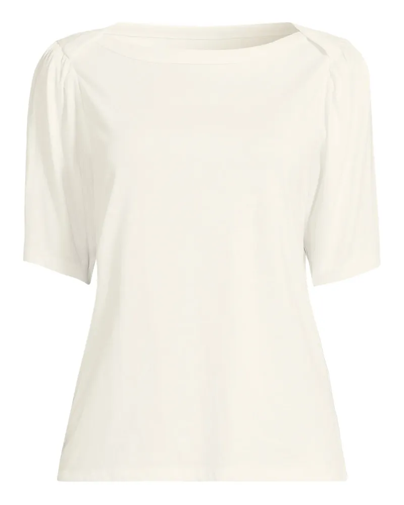 Lands' End Supima-Shirt mit U-Boot-Ausschnitt, Damen, Größe regular, Weiß, Baumwolle, by Weiß