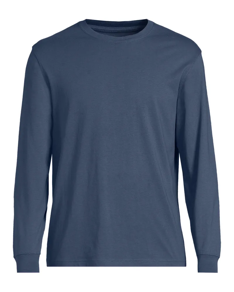 Lands' End Super-T Langarm-Shirt, Classic Fit, Herren, Größe regular, Blau, Baumwolle, by Blau