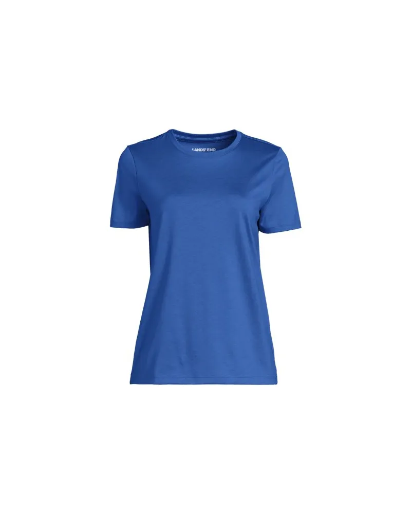Lands' End Supima Kurzarm-Shirt mit rundem Ausschnitt, Damen, Größe regular, Blau, Baumwolle, by Blau
