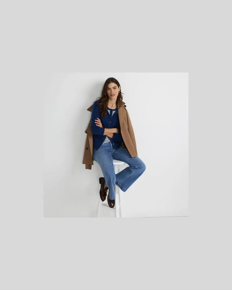 Lands' End Kaschmir-Cardigan mit rundem Ausschnitt, Damen, Größe regular, Blau, Kaschmir, by Blau