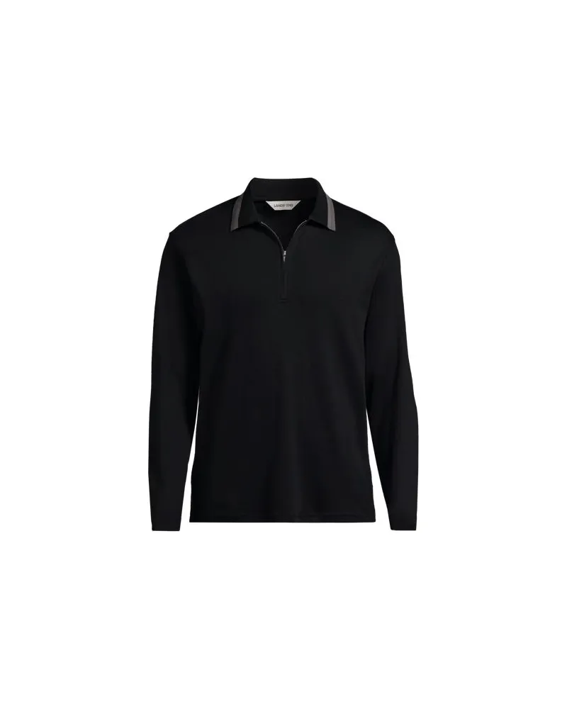 Lands' End Langarm-Poloshirt mit Kontrastkragen, Herren, Größe:48-50 regular, Schwarz, Baumwolle, by Schwarz