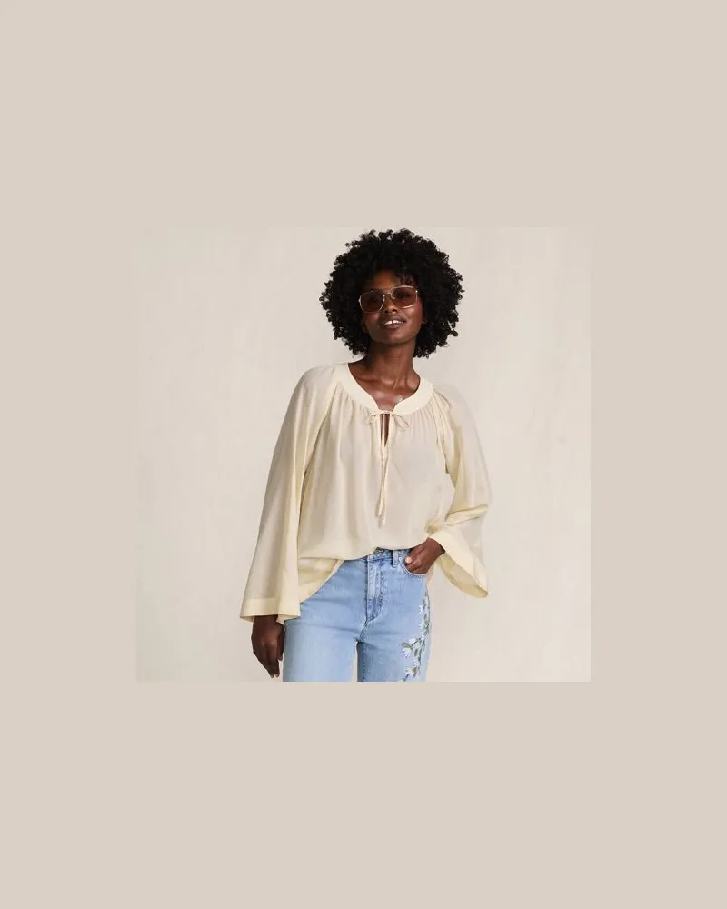 Lands' End Langarm-Bluse aus Voile, Damen, Größe:40-42 regular, Beige, Baumwoll-Mischung/Viskose-Mischung, by Beige