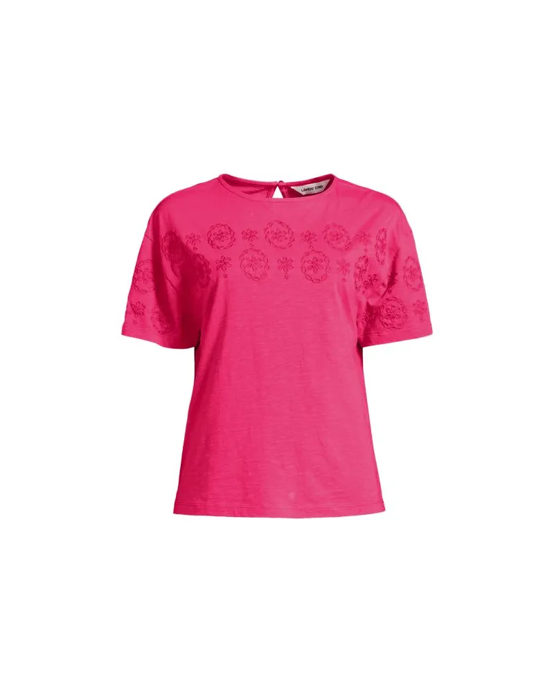 Lands' End Flammgarn-Shirt mit Stickereien, Damen, Größe:44-46 regular, Pink, Baumwolle, by Pink