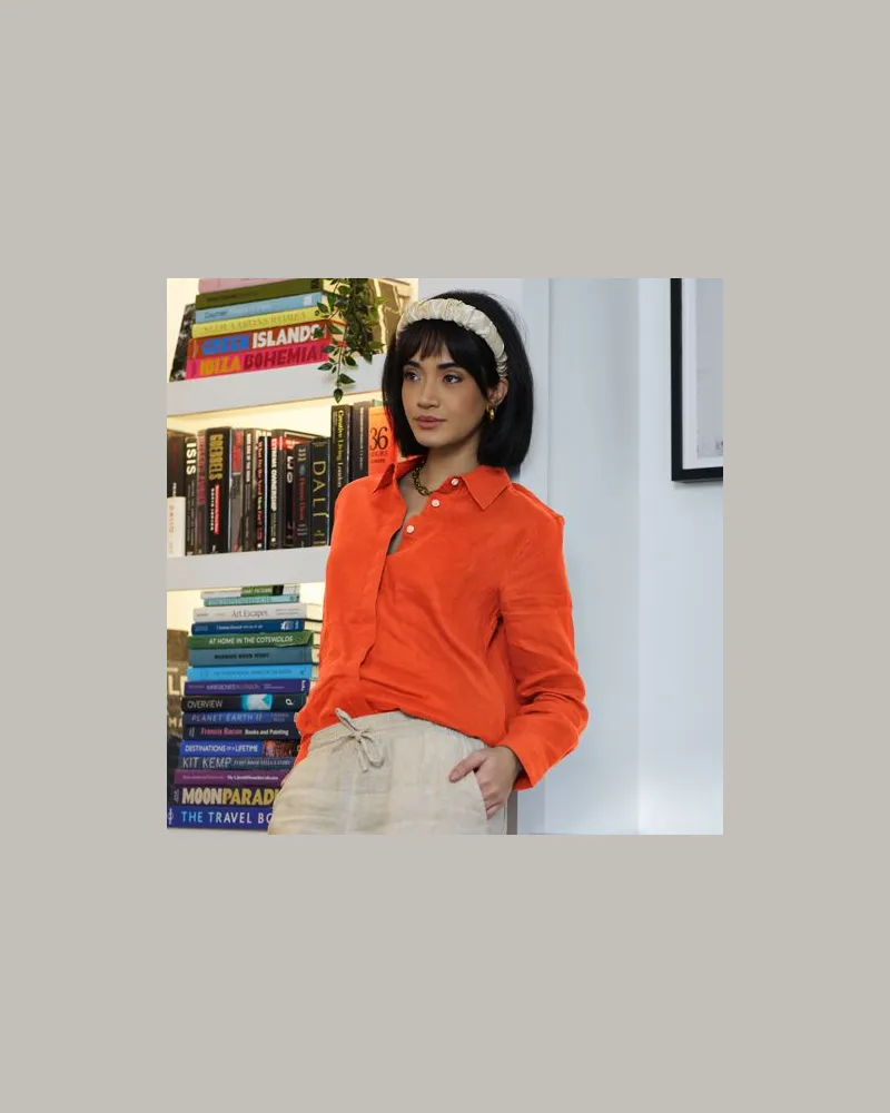 Lands' End Bluse aus reinem Leinen, Damen, Größe:44-46 petite, Orange, Leinen, by Orange