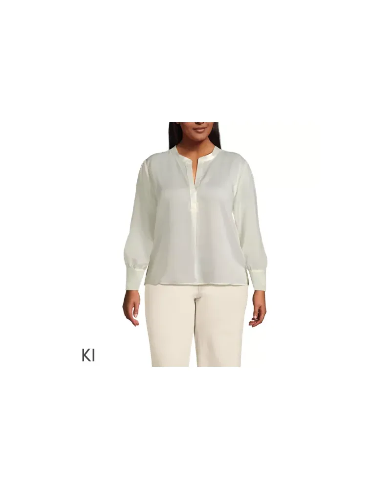 Lands' End Satinbluse mit langen Ärmeln, Damen, Größe plus, Weiß, Polyester, by Weiß