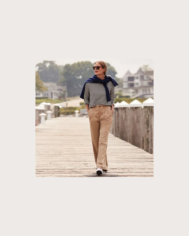 Lands' End Chinohose High Waist mit weitem Bein, Damen, Größe regular, Braun, Baumwolle/Elasthan, by Braun