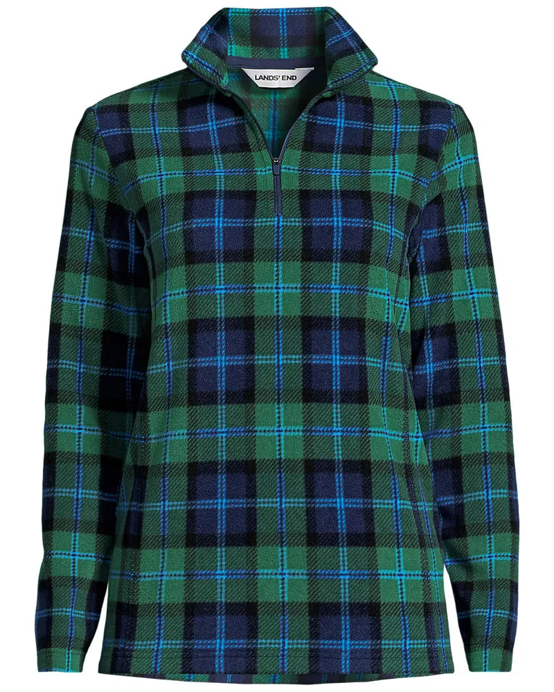 Lands' End Gemusterter Fleece-Pullover mit Reißverschluss, Damen, Größe regular, Blau, Polyester, by Blau