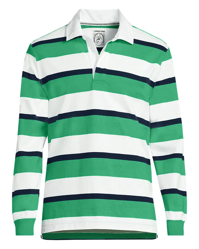 Lands' End Rugbyshirt, Classic Fit, Herren, Größe regular, Grün, Baumwolle, by Grün