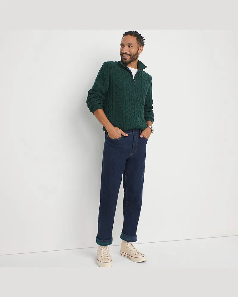 Lands' End Stretch-Jeans mit Flanellfutter und Komfortbund, Classic Fit, Herren, Größe regular, Blau, Elasthan/Baumwoll-Mischung, by Blau