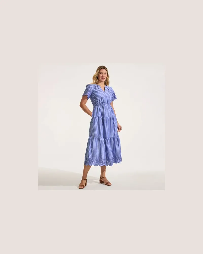 Lands' End Maxikleid aus Baumwolle mit Lochstickerei, Damen, Größe regular, Blau, Baumwolle, by Blau