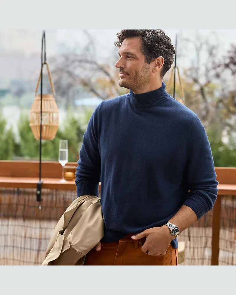Lands' End Kaschmir-Rollkragenpullover, Herren, Größe regular, Blau, Kaschmir, by Blau