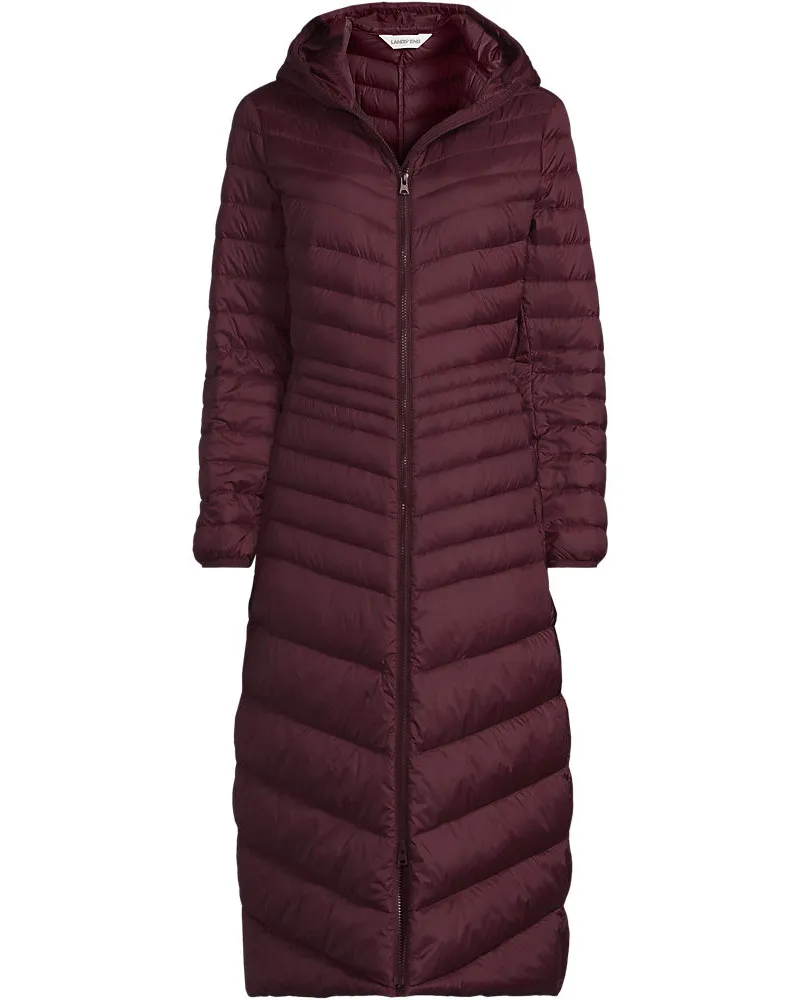 Lands' End Ultraleichter Maxi-Daunenmantel mit Kapuze WANDERWEIGHT, Damen, Größe regular, Rot, Nylon/Daunen, by Rot