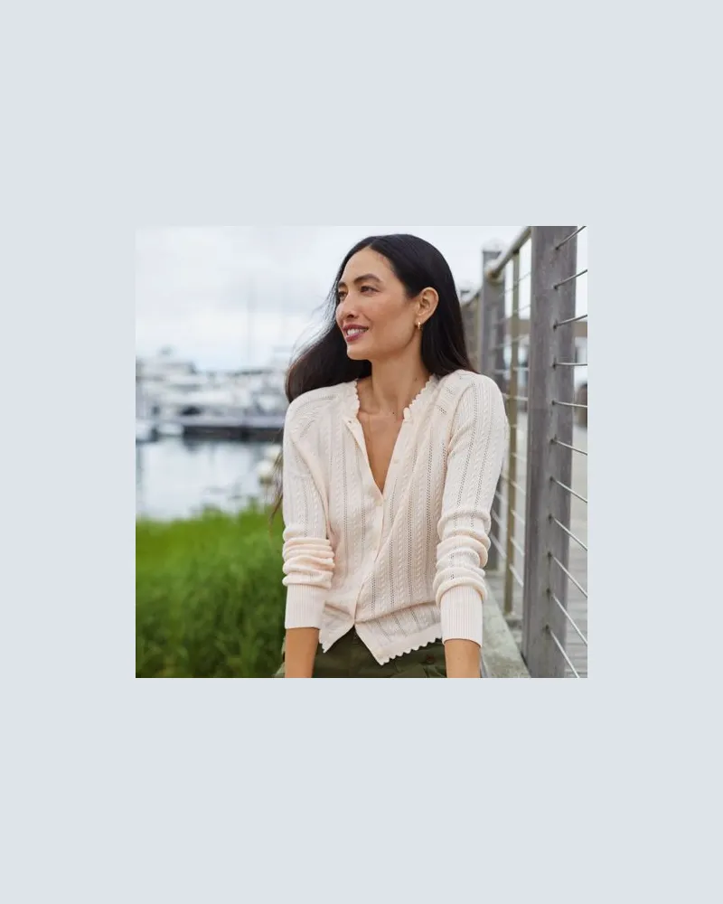 Lands' End Ajour-Cardigan aus Baumwolle, Damen, Größe:40-42 regular, Pink, Baumwolle, by Pink