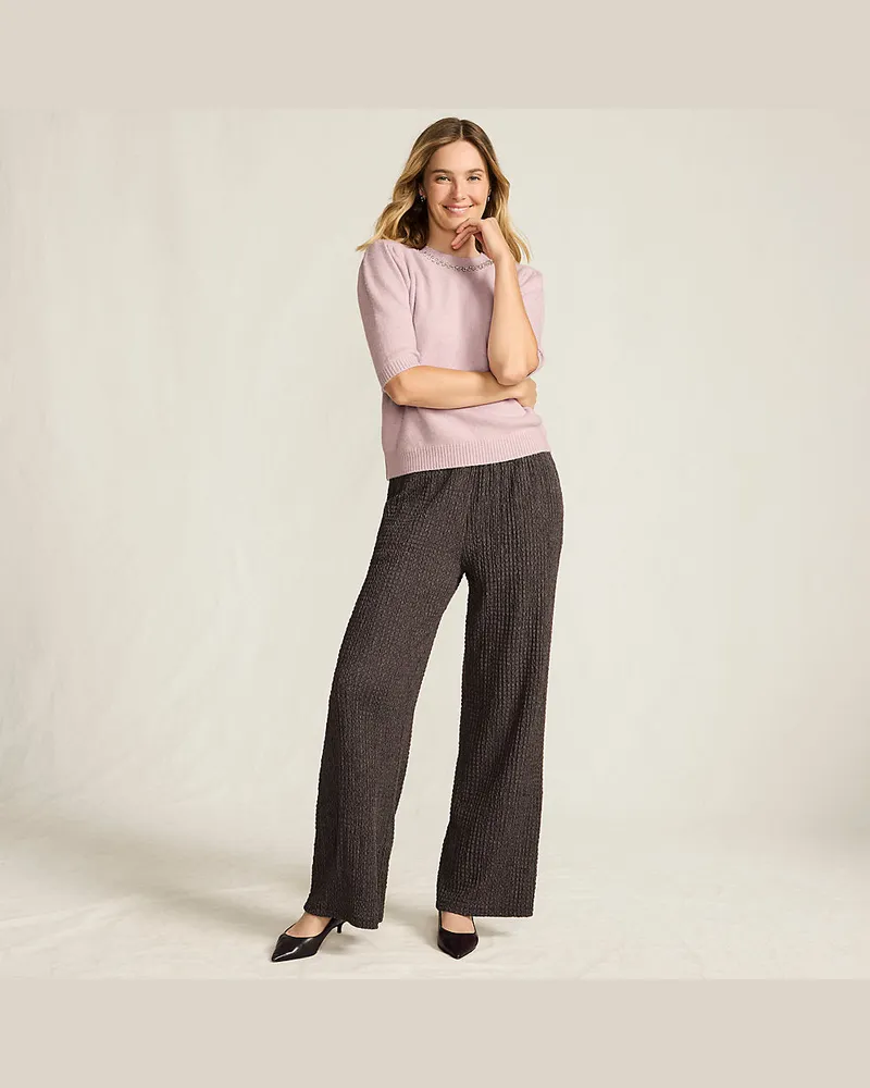 Lands' End Crinkle-Jerseyhose mit weitem Bein, Damen, Größe regular, Braun, Polyester/Viskose/Polyester-Mischung, by Braun