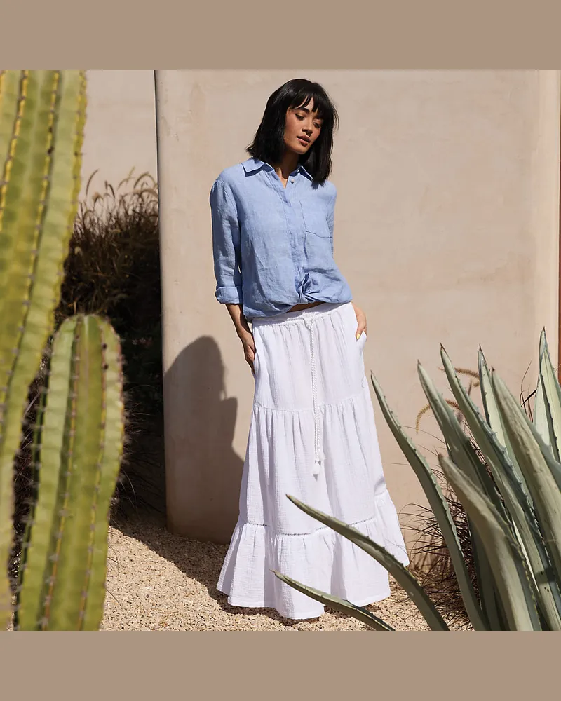 Lands' End Maxi-Stufenrock aus Musselin, Damen, Größe regular, Weiß, Baumwolle, by Weiß