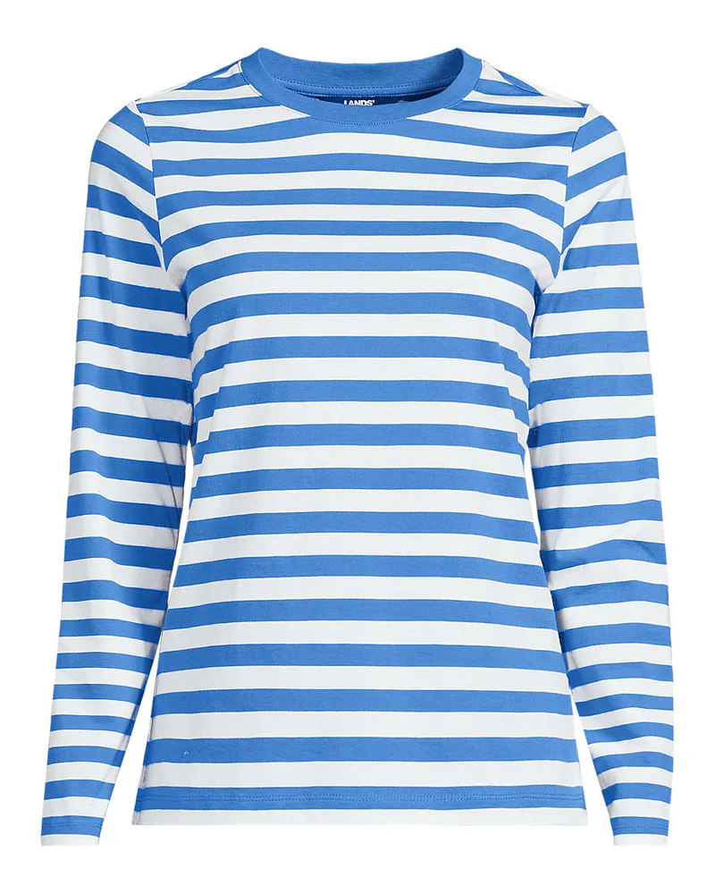 Lands' End Langärmeliges Supima-Shirt mit Rundausschnitt, Damen, Größe regular, Blau, by Blau