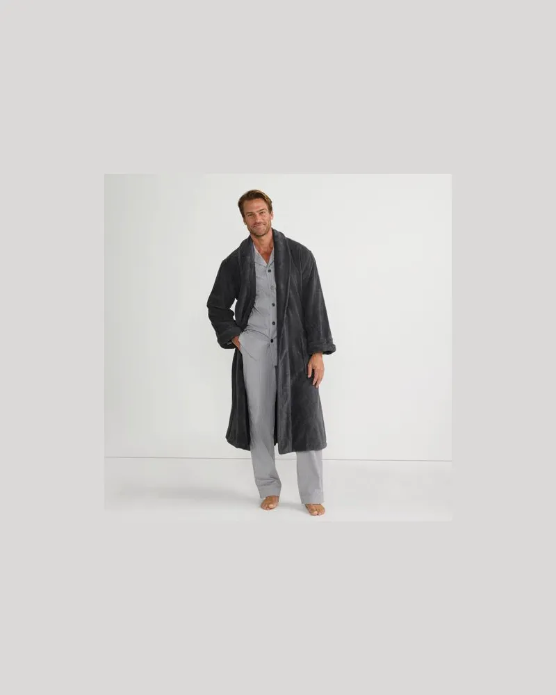 Lands' End Bademantel aus türkischem Frottee, Herren, Größe:52-54 regular, Grau, Baumwolle, by Grau