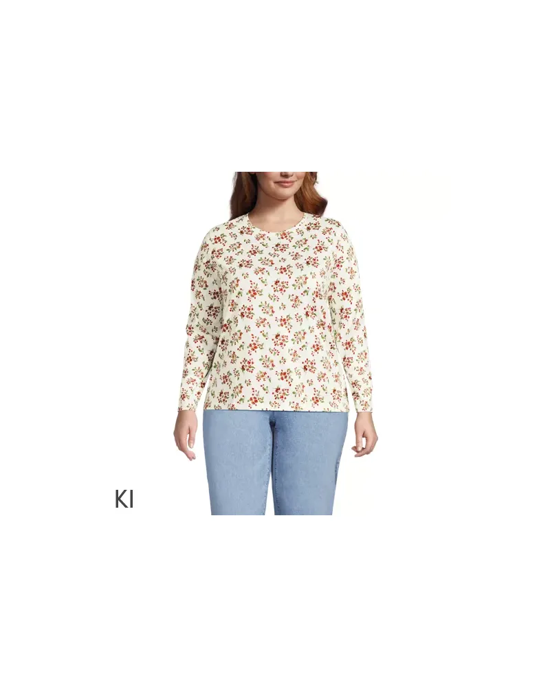 Lands' End Supima-Shirt, Langarm, Damen, Größe plus, Weiß, Baumwolle, by Weiß